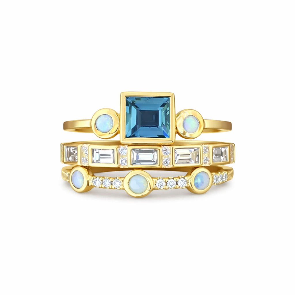 Ozean - Juego de anillos de cristal vintage azul