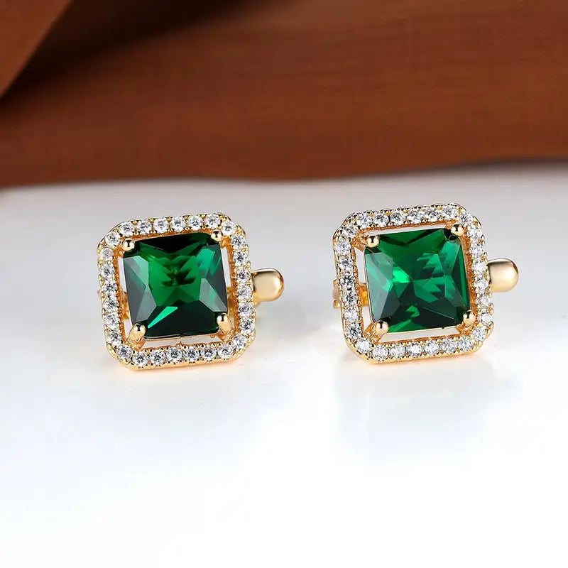 Aretes de oro con esmeralda y circonita