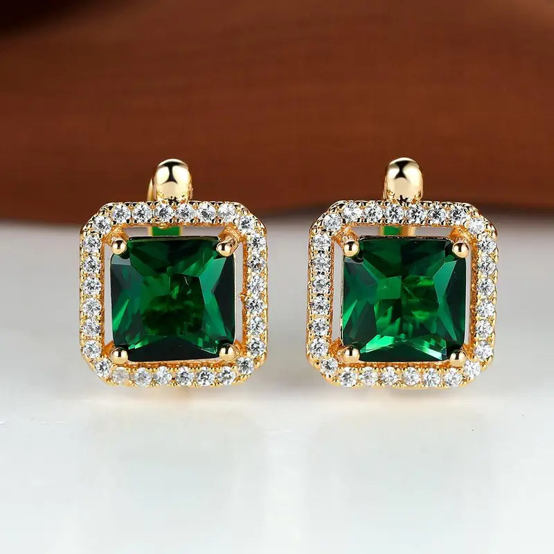 Aretes de oro con esmeralda y circonita