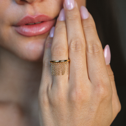 Anillo Plumas Bañado en Oro