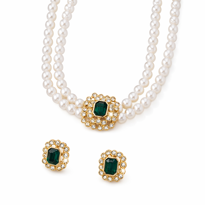 Collar Perlas y Esmeralda Elvira