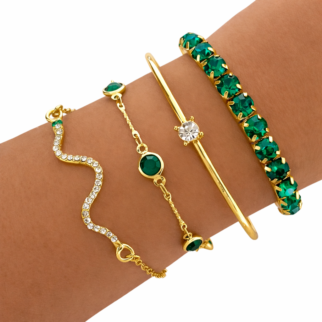 Luna | Elegante set de pulseras vintage de cristales verdes