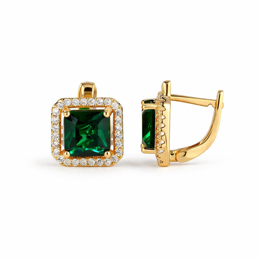 Aretes de oro con esmeralda y circonita