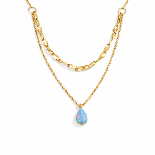 Collar de capas con gota de ópalo azul