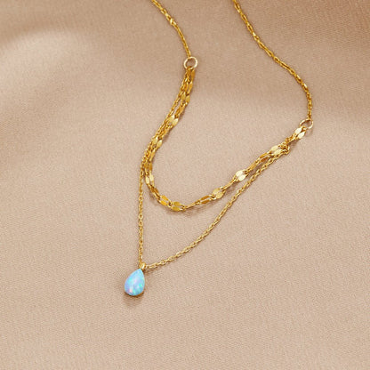 Collar de capas con gota de ópalo azul