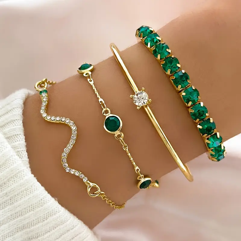 Luna | Elegante set de pulseras vintage de cristales verdes